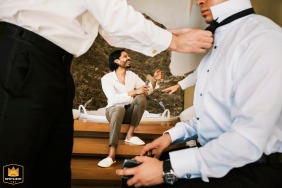 Groom and friends at Villa La Rondinaia, Ravello, Italy, getting ready for the wedding.